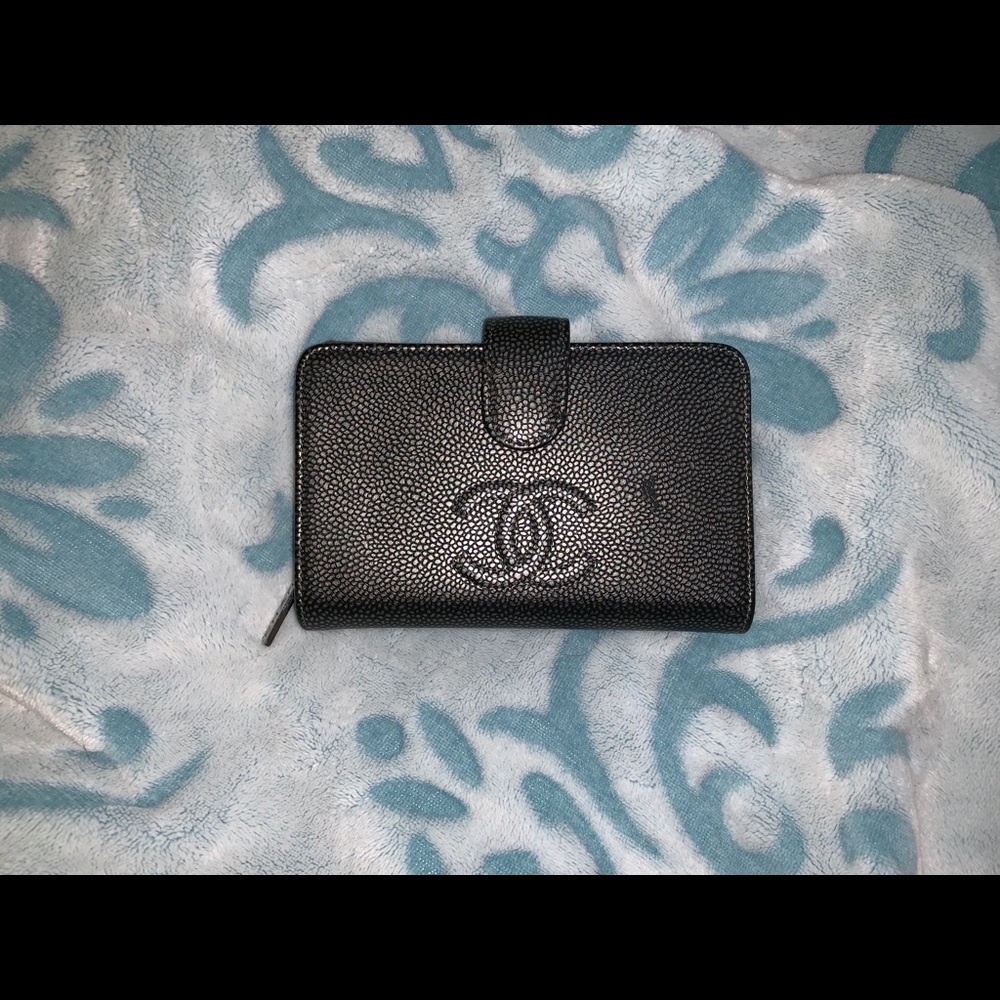 Chanel Black Caviar CC French Wallet